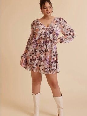 Forever 21 Peach and Lavender Floral Tie-Front Mini Dress